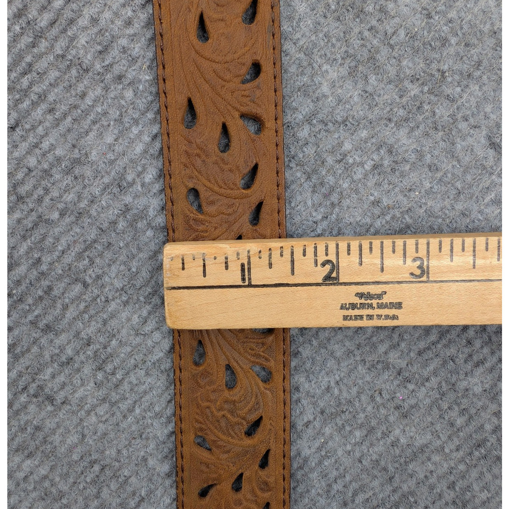 Tony Lama Tooled Leather Belt Nocona Buckle Womens 38 Brown Silver Tone Bull - Picture 4 of 9